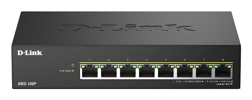 D-Link DMS-108P/E netwerk-switch Unmanaged 2.5G Ethernet (100/1000/2500) Power over Ethernet (PoE) Zwart