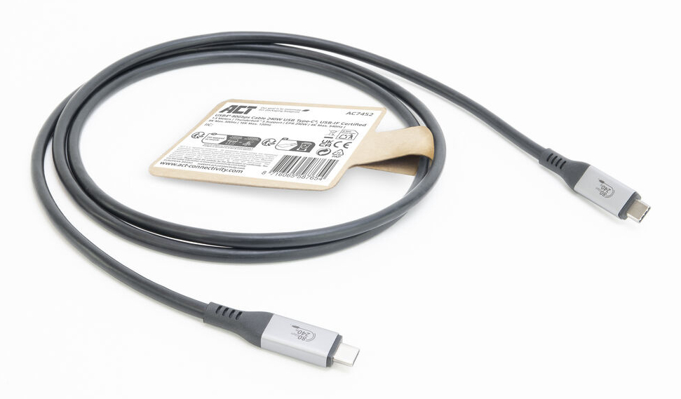 ACT USB4 80Gbps Thunderbolt 5 240W USB Type-C kabel, USB-IF gecertificeerd, 1,5 meter - Afbeelding 2