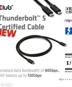 CLUB3D Thunderbolt 5 Gecertificeerd 8K240Hz 80/120 Gbps EPR 240 Watt Kabel M/M 1m - Afbeelding 2