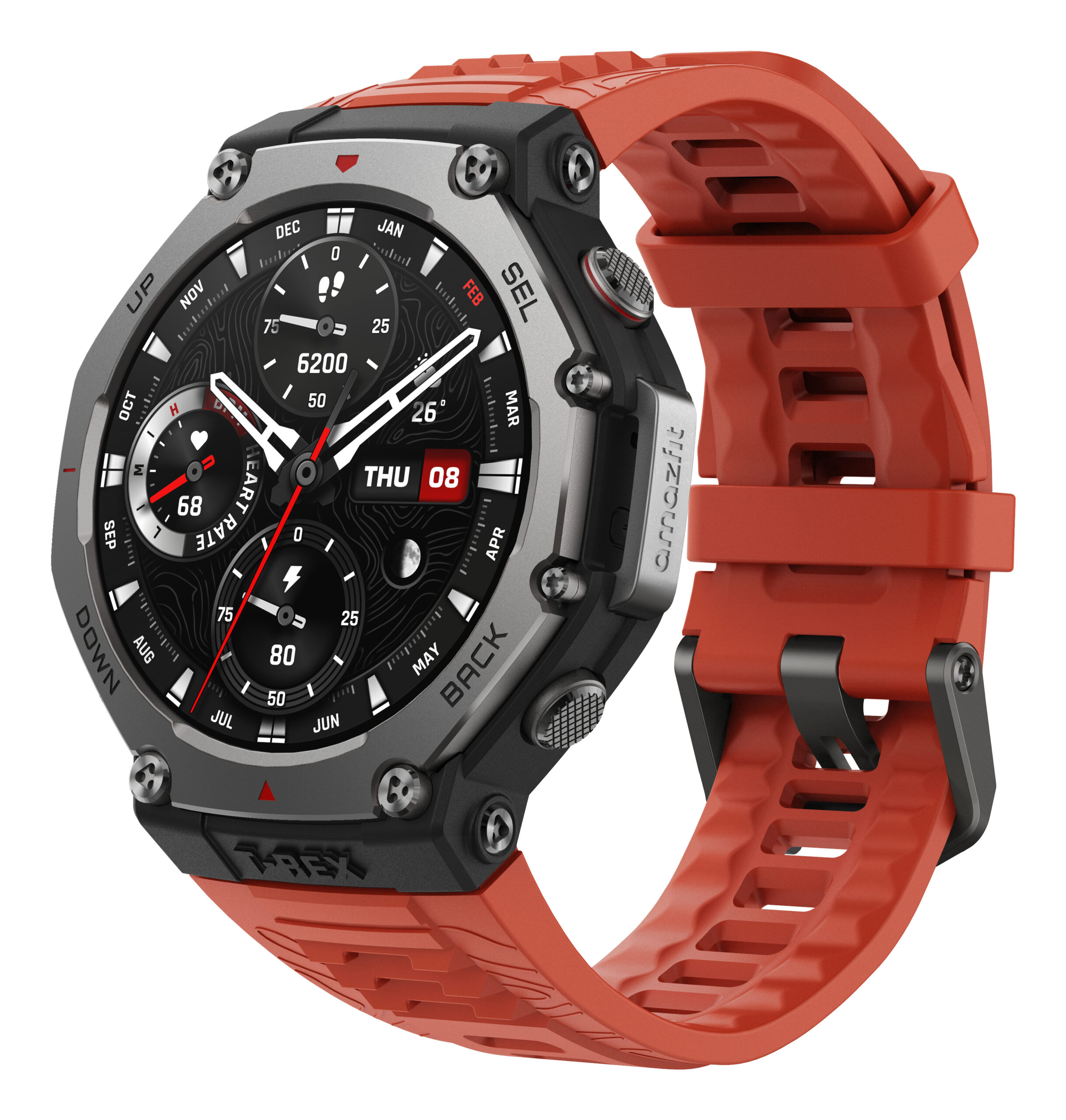 Amazfit T-Rex 3 Lava 3,81 cm (1.5") AMOLED 48.5 mm Digitaal 480 x 480 Pixels Touchscreen Zwart, Roestvrijstaal GPS - Afbeelding 3