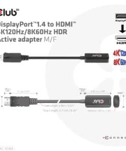 CLUB3D DisplayPort1.4 to HDMI 4K120Hz/8K60Hz HDR Active adapter M/F - Afbeelding 3