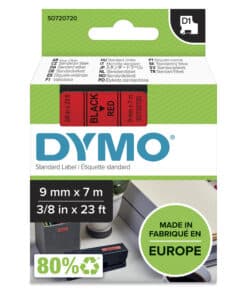 DYMO originele D1 labels | Zwarte Tekst op Rood Label | 9 mm x 7 m | zelfklevende etiketten voor de LabelManager labelmaker | gemaakt in Europa