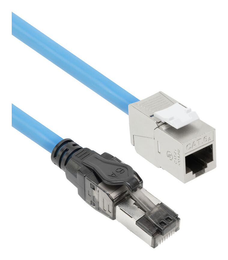 ACT Blauw 30 meter S/FTP CAT6A B2ca PoE++ 100W solid prefab installatiekabel, RJ45 male – female