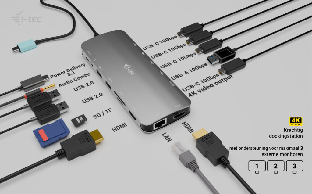 i-tec Metal USB-C Nano 3x Display Dock, 2x HDMI 1x USB-C video + Power Delivery 140W - Afbeelding 3