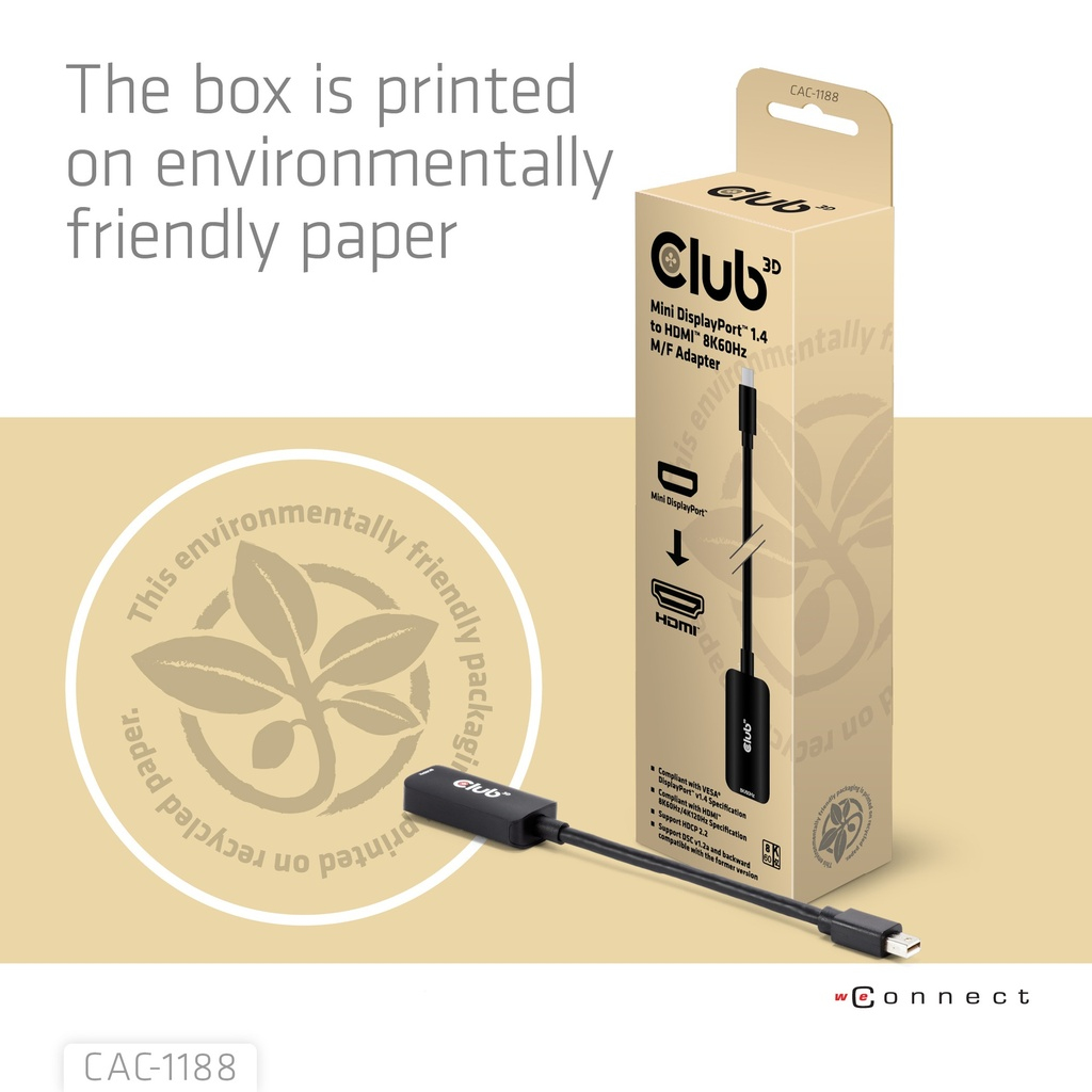 CLUB3D Mini DisplayPort™ 1.4 to HDMI™ 8K60Hz M/F Adapter - Afbeelding 7