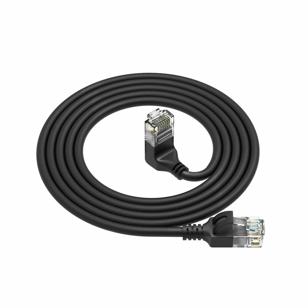 ACT Zwarte 2 meter U/UTP CAT6A LSZH slimline patchkabel met RJ45 connectoren, recht naar 90° haaks boven - Afbeelding 2