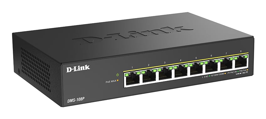 D-Link DMS-108P/E netwerk-switch Unmanaged 2.5G Ethernet (100/1000/2500) Power over Ethernet (PoE) Zwart - Afbeelding 2