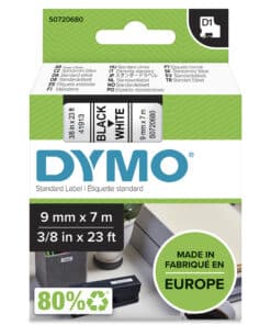 DYMO originele D1 labels | Zwarte Tekst op Wit Label | 9 mm x 7 m | Zelfklevende etiketten voor de LabelManager labelprinter | gemaakt in Europa