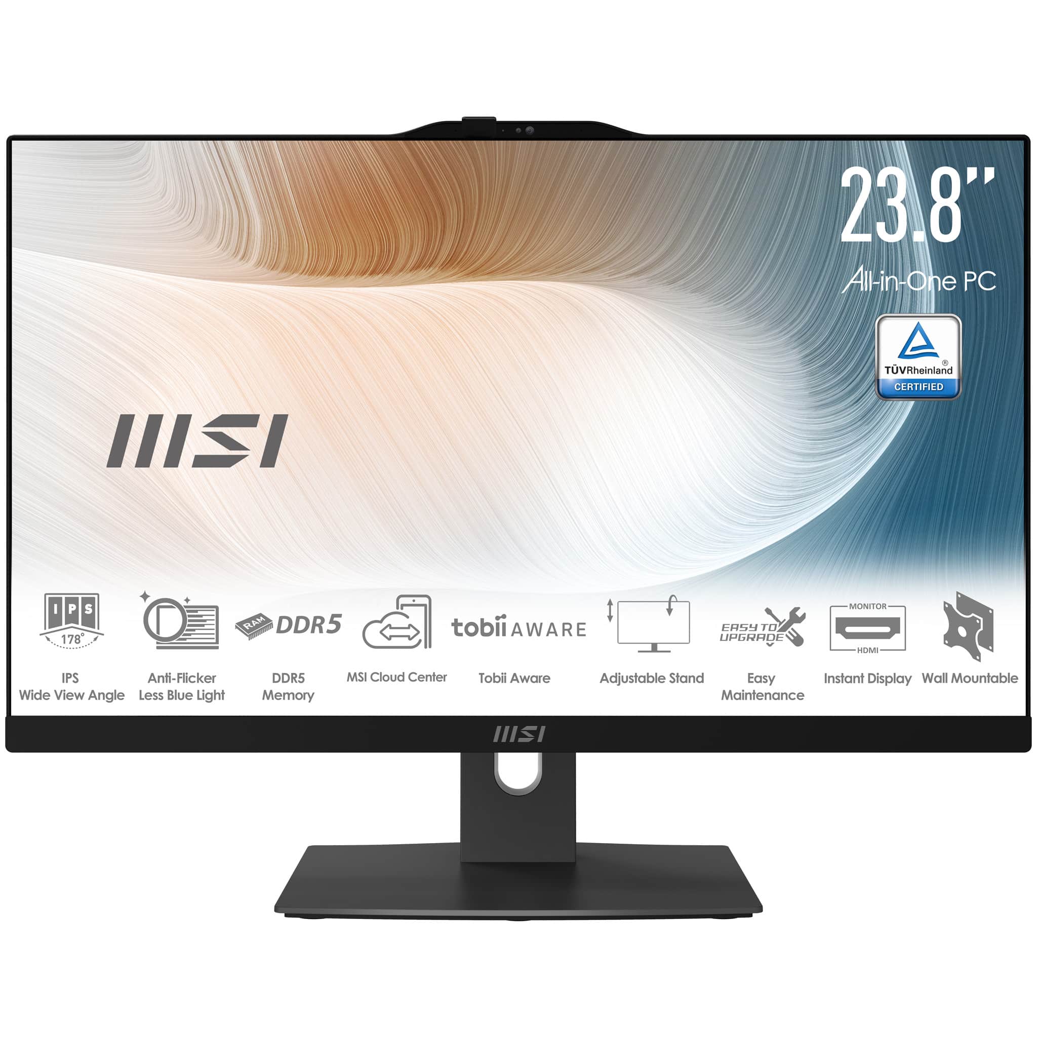 MSI Modern AM242P 1M-1225EU Intel Core 3 100U 60,5 cm (23.8") 1920 x 1080 Pixels Alles-in-één-pc 8 GB DDR5-SDRAM 256 GB SSD Windows 11 Pro Wi-Fi 6E (802.11ax) Zwart