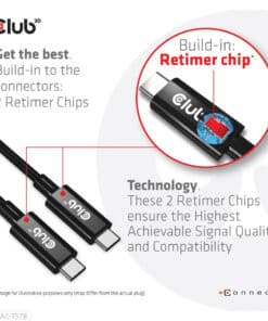 CLUB3D USB4 Gen3x2 Type-C Bi-Directional Cable 8K60Hz, Data 40Gbps, PD 240W(48V/5A) EPR M/M 2m / 6.56ft - Afbeelding 4