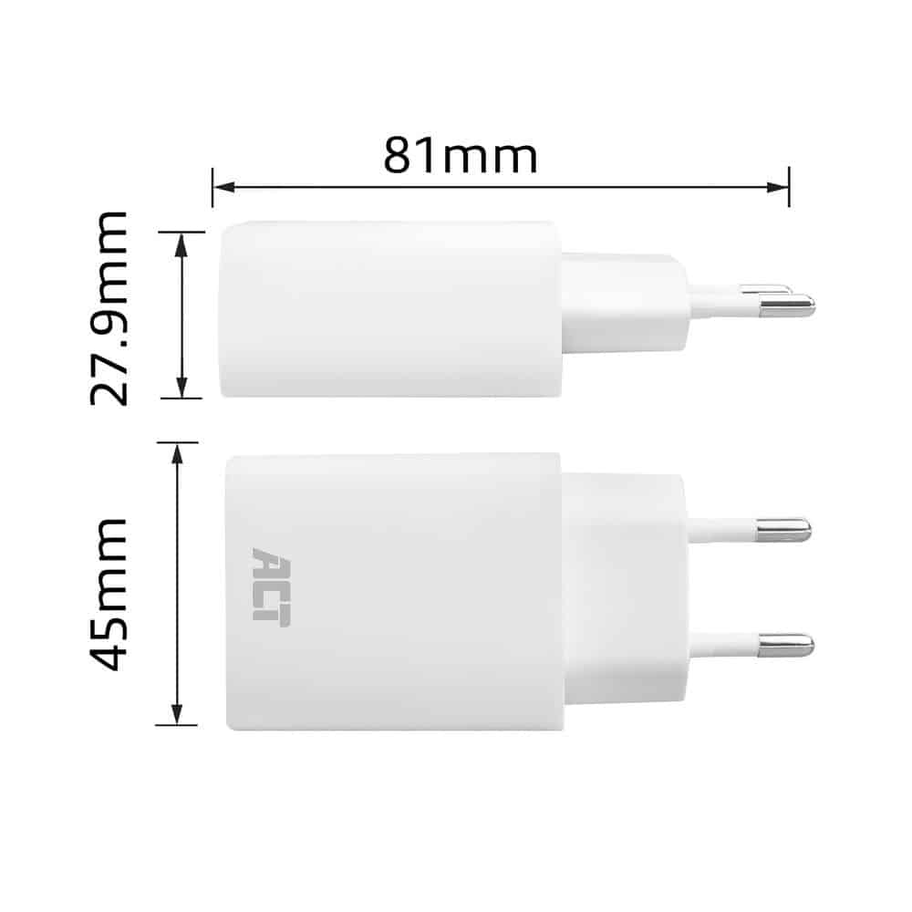 ACT USB-C/USB-A lader 65W 3-poorts met Power Delivery PPS, QuickCharge en GanFast - Afbeelding 2