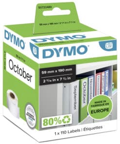 DYMO originele LabelWriter labels voor ordners | 59 mm x 190 mm | 110 zelfklevende etiketten | Geschikt voor de LabelWriter labelprinters | gemaakt in Europa