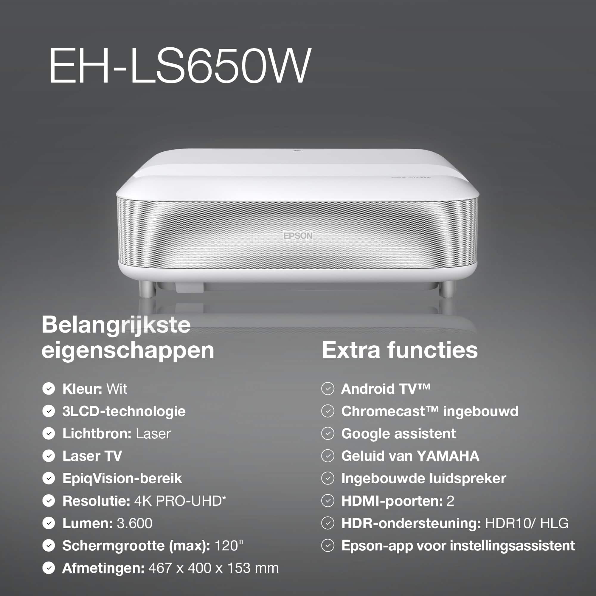Epson EH-LS650W 4K PRO-UHD smart laserprojector, 3600 lumen, scherm van maximaal 120 inch - Afbeelding 7