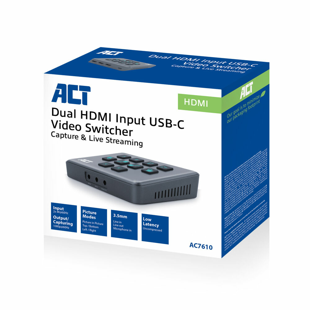 ACT Dual HDMI input USB-C Video Switcher, capturen en live streamen - Afbeelding 5