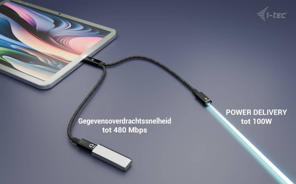 i-tec USB-C Cable Splitter Audio/Data + Power Delivery 100W - Afbeelding 3