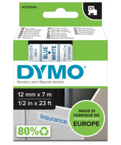 DYMO originele D1 labels | Blauwe Tekst op Wit Label | 12 mm x 7 m | zelfklevende etiketten voor de LabelManager labelprinter | gemaakt in Europa