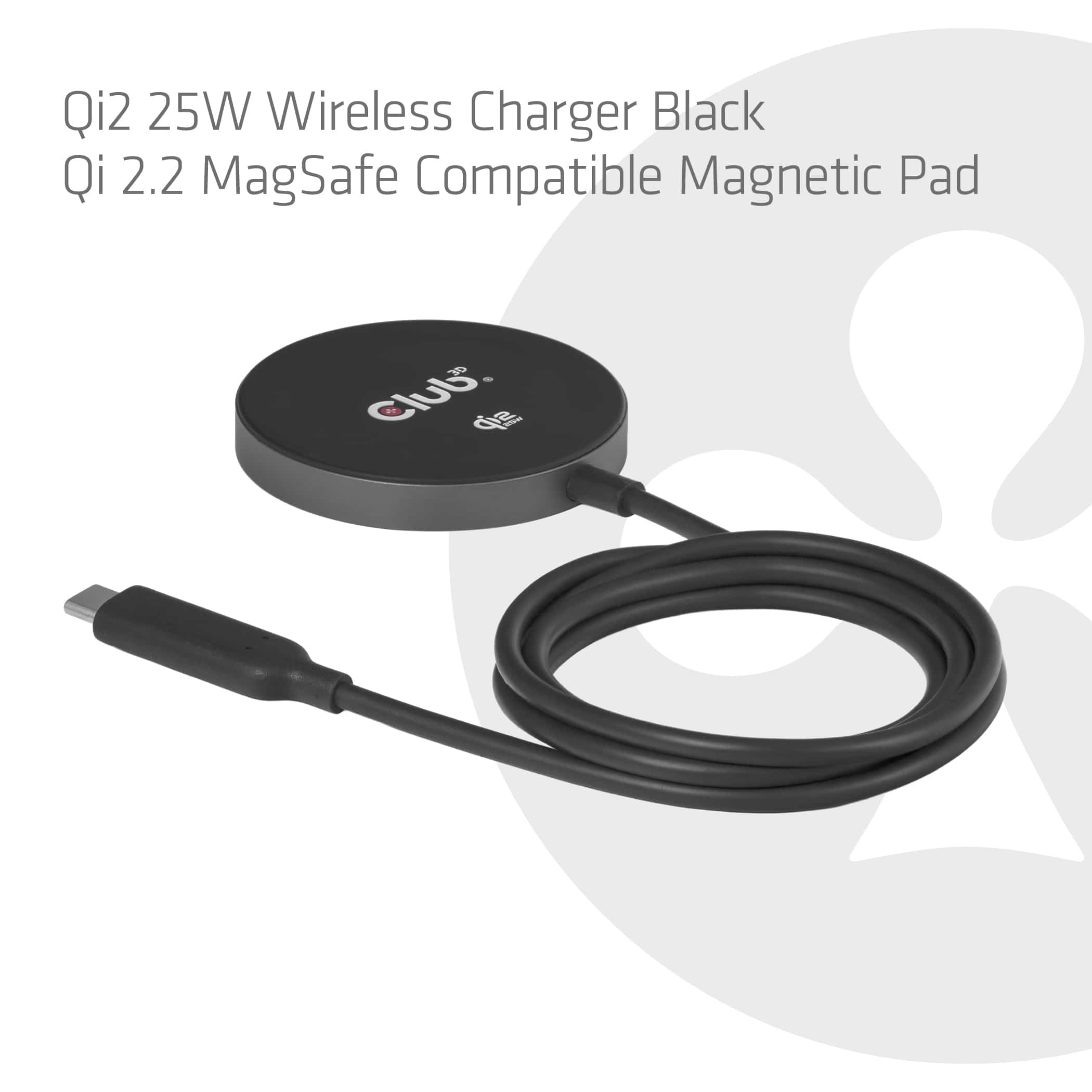 CLUB3D CAC-3027 Qi2 25W draadloze oplader zwart Qi 2.2 MagSafe-compatibel magnetisch pad - Afbeelding 3