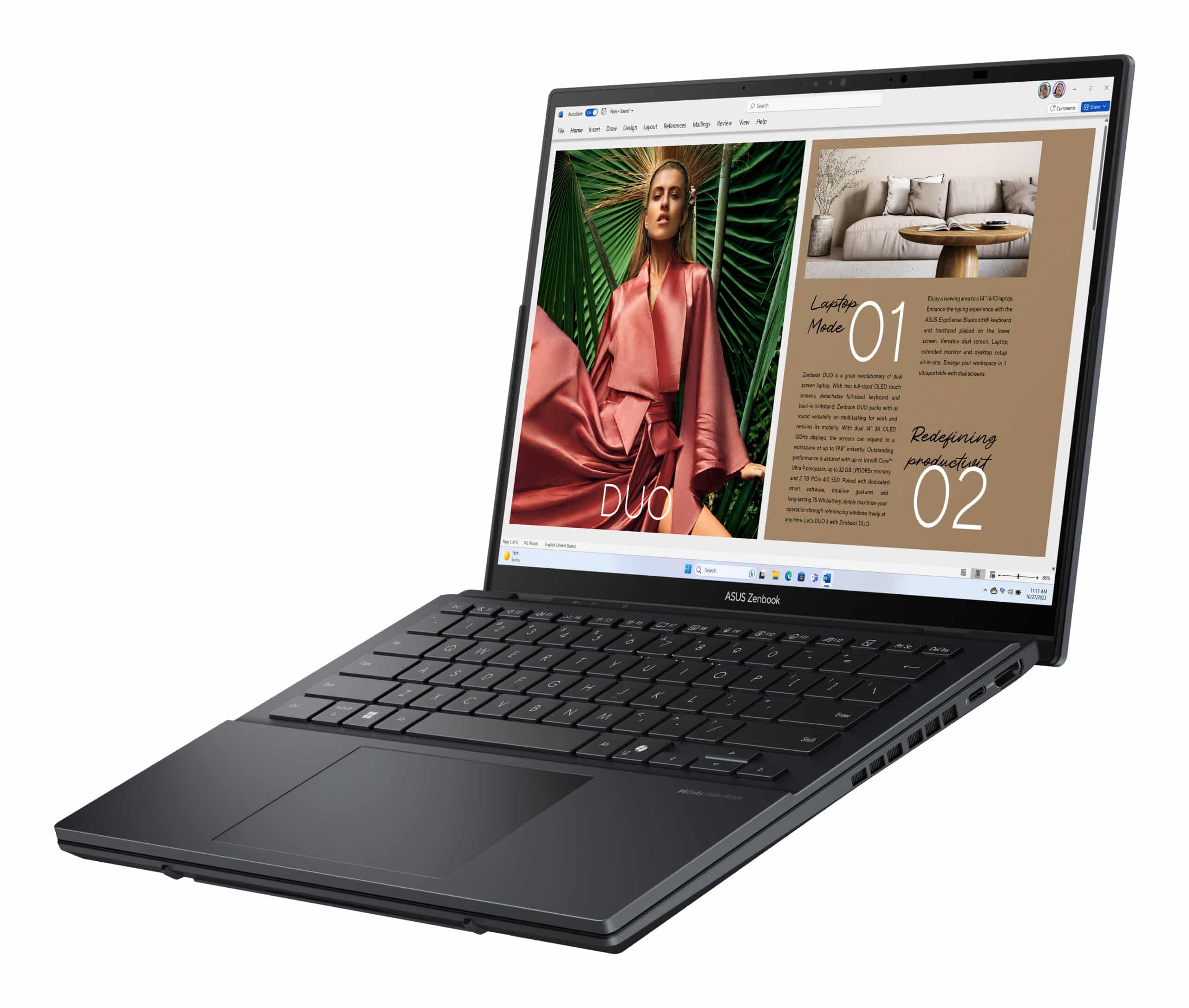 ASUS Zenbook Duo UX8406CA-QL038W Intel Core Ultra 7 255H Hybride (2-in-1) 35,6 cm (14") Touchscreen WUXGA 32 GB LPDDR5x-SDRAM 1 TB SSD Wi-Fi 7 (802.11be) Windows 11 Home Belgisch Grijs - Afbeelding 6