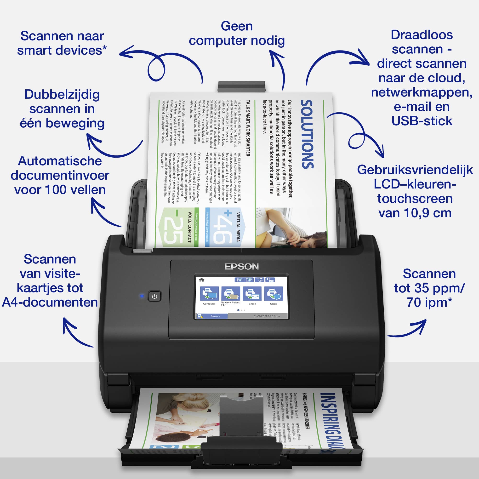 Epson WorkForce ES-580W, A4 automatische duplexscanner met Wi-Fi en gebruiksvriendelijk touchscreen - Afbeelding 3