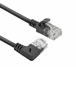 ACT Zwarte 5 meter U/UTP CAT6A LSZH slimline patchkabel met RJ45 connectoren, recht naar 90° haaks rechts