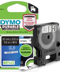DYMO originele D1 Duurzame labels | Zwarte Tekst op Wit Label | 12 mm x 5,5 m | zelfklevende etiketten voor de LabelManager labelprinter | gemaakt in Europa