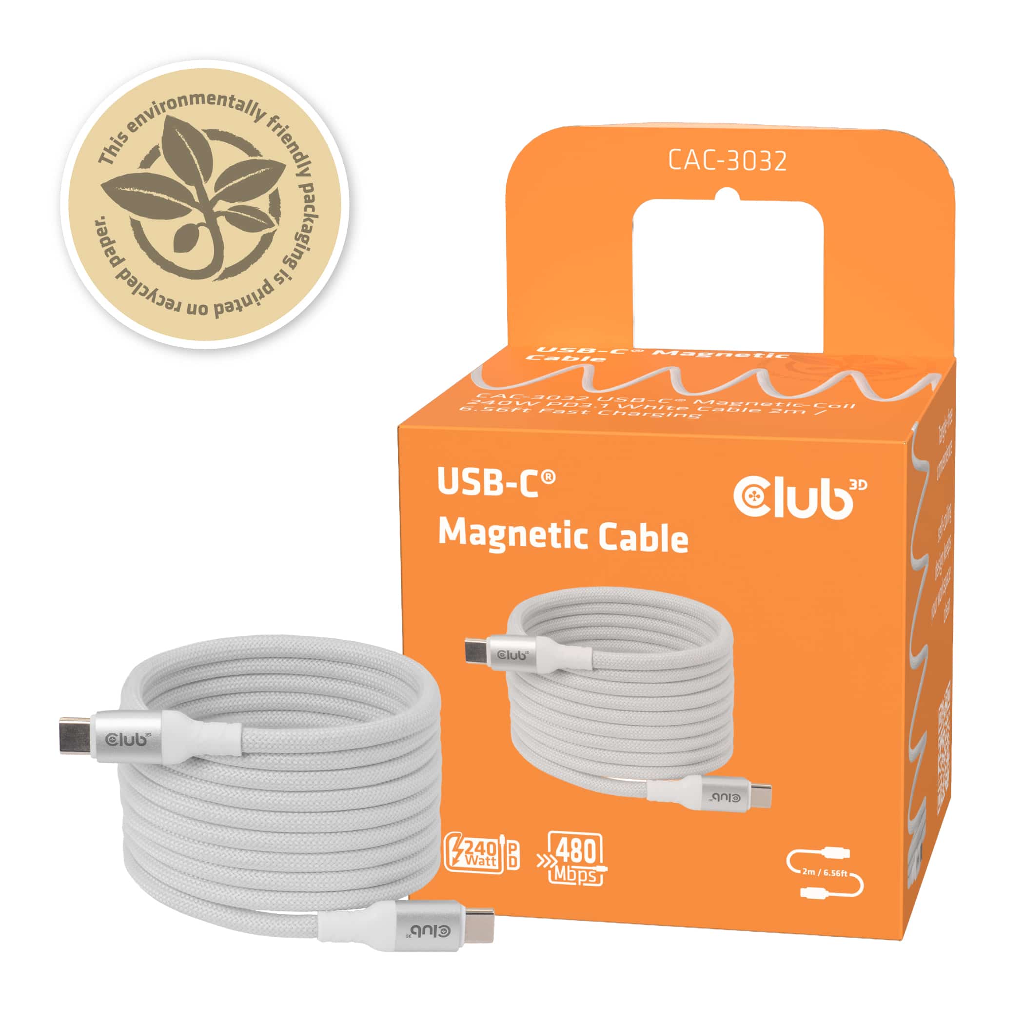 CLUB3D CLUB 3D USB-C Magnetic-Coil kabel Wit - Afbeelding 7