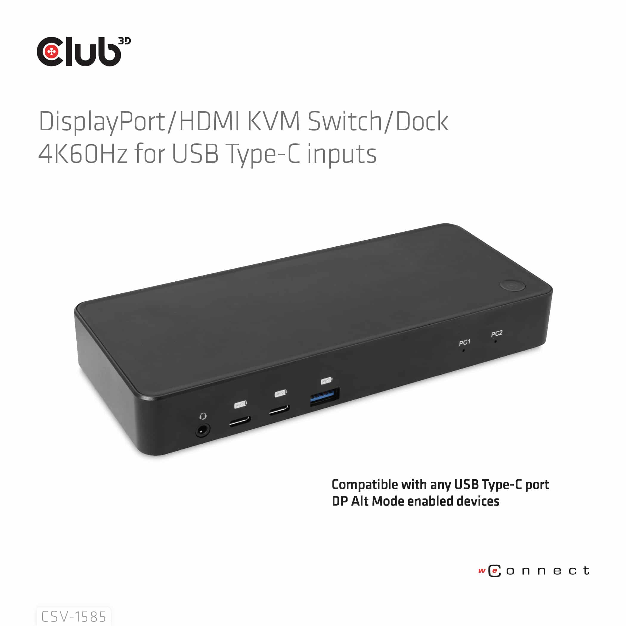 CLUB3D DisplayPort/HDMI KVM Switch/Dock 4K60Hz For USB Type-C inputs - Afbeelding 3