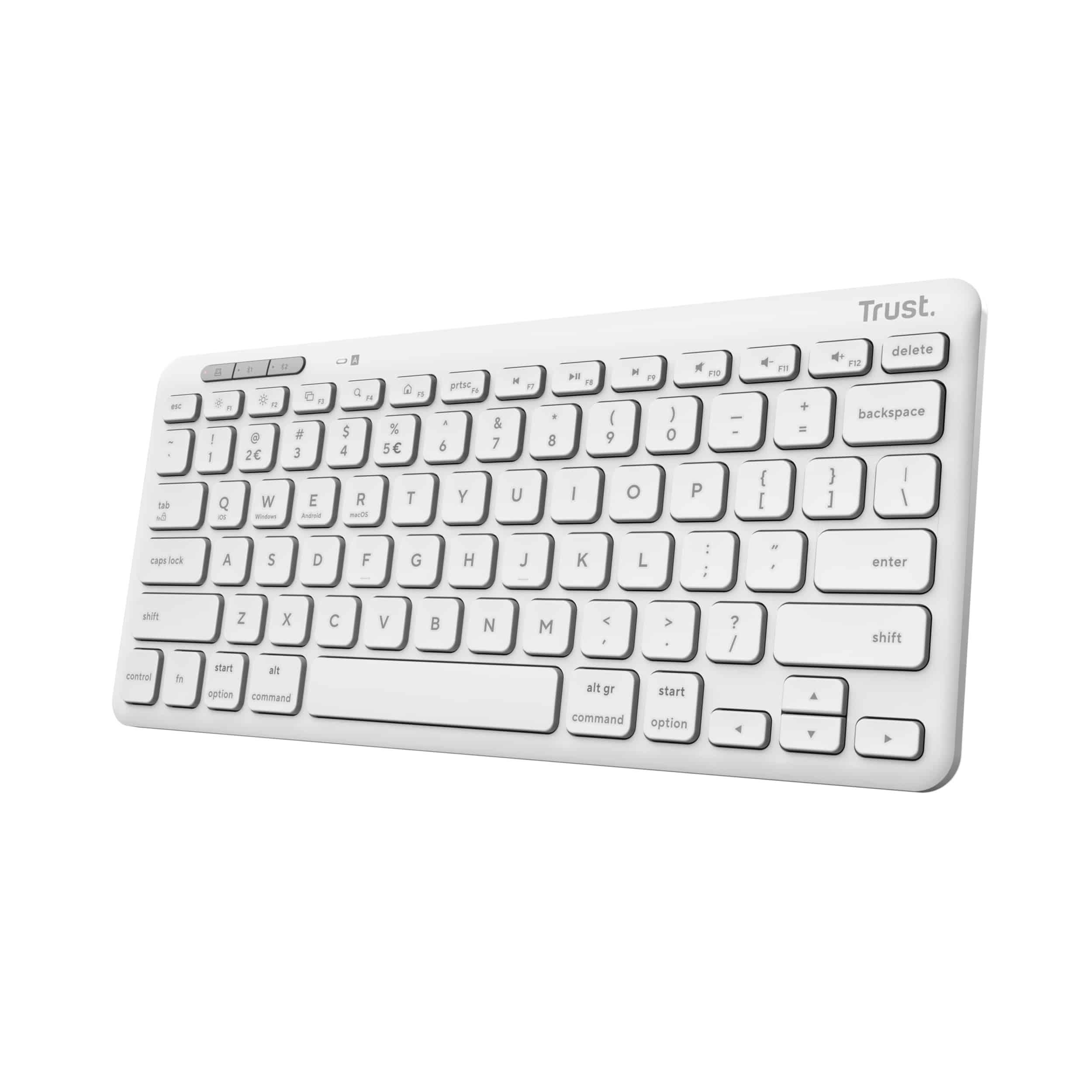 Trust Lyra Draadloos Toetsenbord - Multi-device toetsenbord – USB en Bluetooth verbinding – QWERTY US-indeling – Wit
