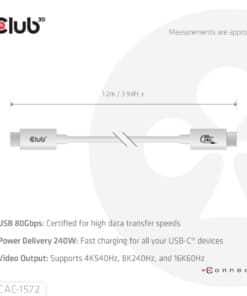 CLUB3D USB 80Gbps Certified 240W 8K240Hz Type-C 1.2m / 3.94ft White Cable - Afbeelding 4