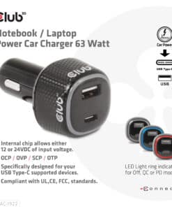 CLUB3D Notebook / Laptop Power Car Charger 63 Watt - Afbeelding 2