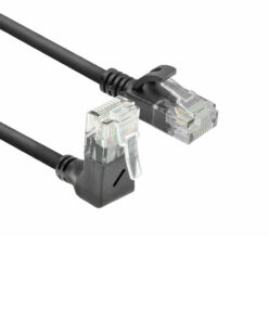 ACT Zwarte 0,5 meter U/UTP CAT6A LSZH slimline patchkabel met RJ45 connectoren, recht naar 90° haaks boven