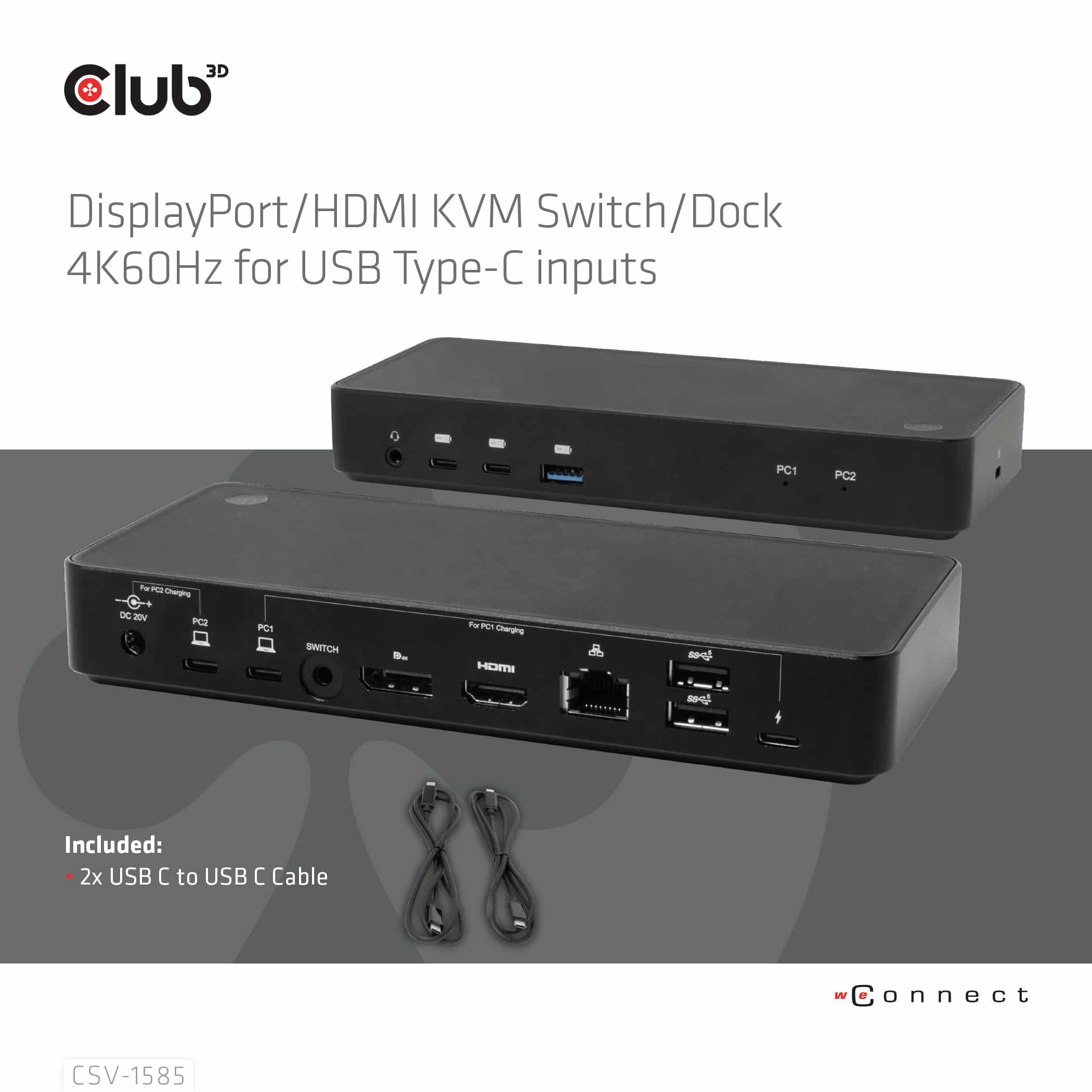 CLUB3D DisplayPort/HDMI KVM Switch/Dock 4K60Hz For USB Type-C inputs - Afbeelding 4