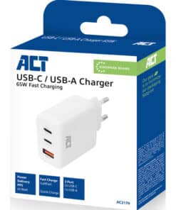 ACT USB-C/USB-A lader 65W 3-poorts met Power Delivery PPS, QuickCharge en GanFast - Afbeelding 3