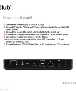 CLUB3D DisplayPort/HDMI KVM Switch/Dock 4K60Hz For USB Type-C inputs - Afbeelding 6