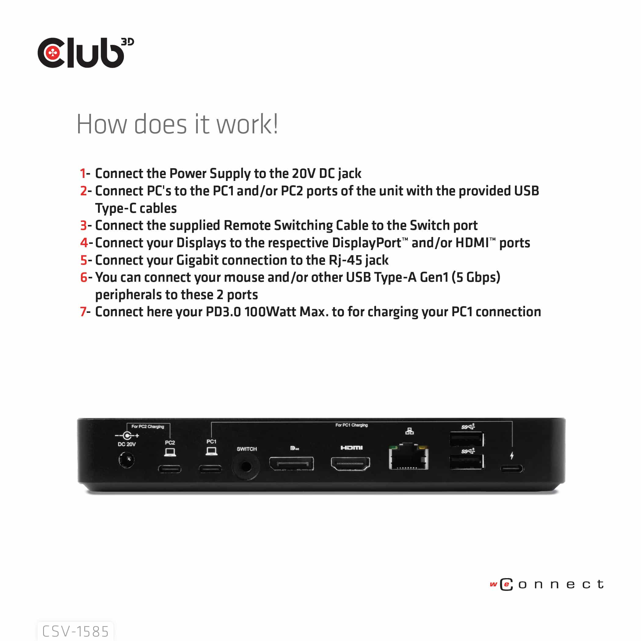 CLUB3D DisplayPort/HDMI KVM Switch/Dock 4K60Hz For USB Type-C inputs - Afbeelding 6