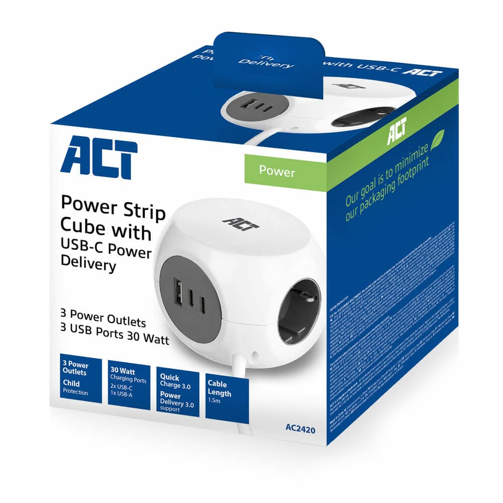 ACT AC2420 power uitbreiding 1,5 m 3 AC-uitgang(en) Binnen Wit - Afbeelding 4