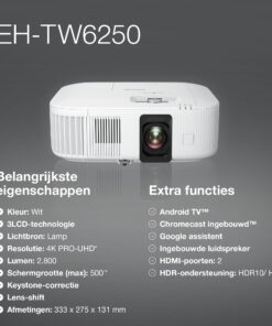 Epson EH-TW6250 4K PRO-UHD smart laserprojector, 2800 lumen, scherm van maximaal 500 inch - Afbeelding 8