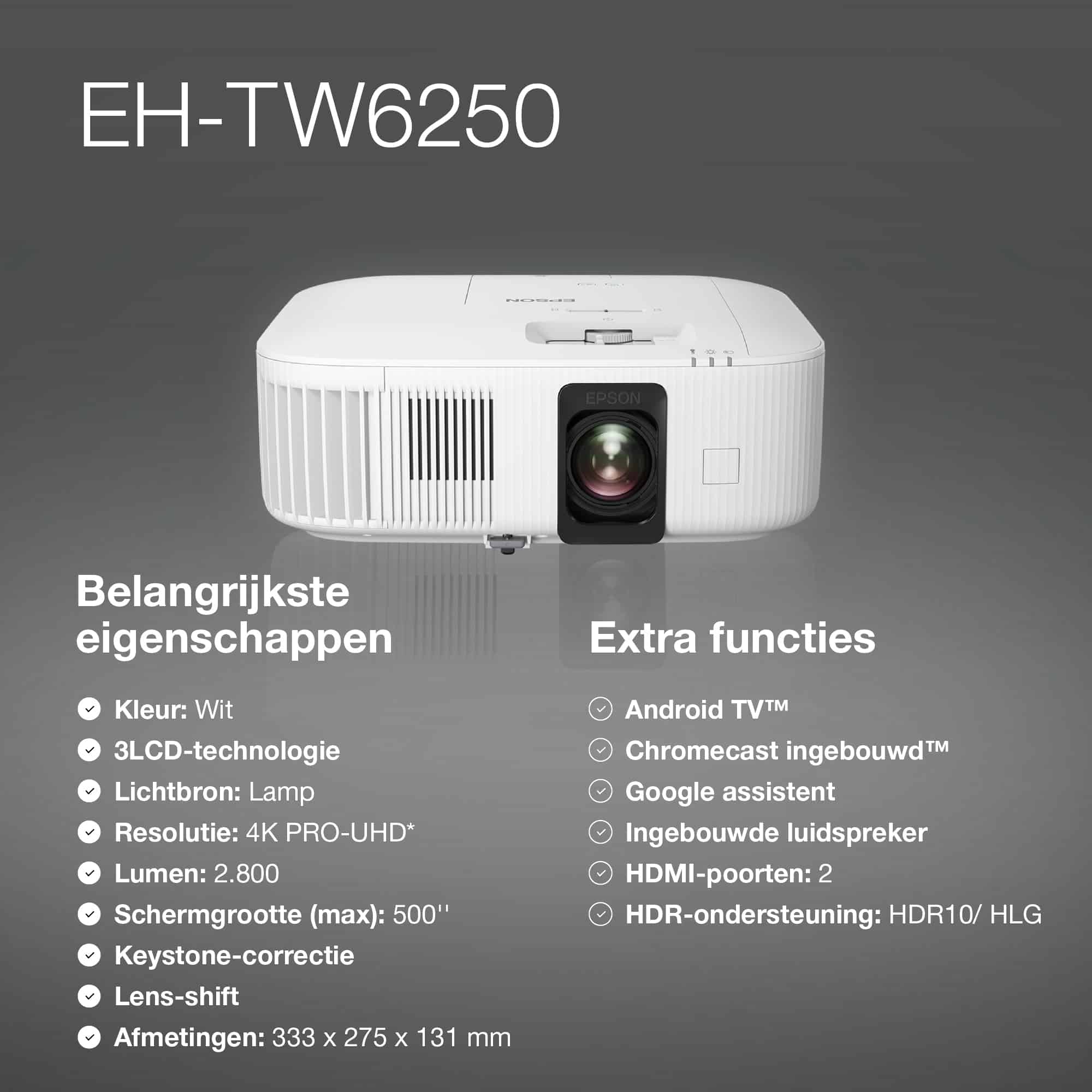 Epson EH-TW6250 4K PRO-UHD smart laserprojector, 2800 lumen, scherm van maximaal 500 inch - Afbeelding 8