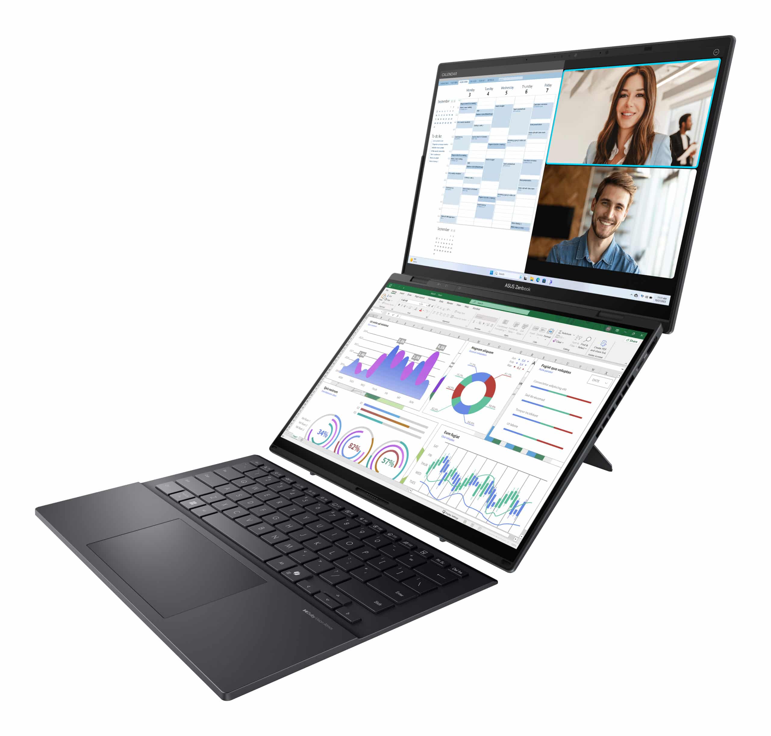 ASUS Zenbook Duo UX8406CA-QL038W Intel Core Ultra 7 255H Hybride (2-in-1) 35,6 cm (14") Touchscreen WUXGA 32 GB LPDDR5x-SDRAM 1 TB SSD Wi-Fi 7 (802.11be) Windows 11 Home Belgisch Grijs - Afbeelding 8