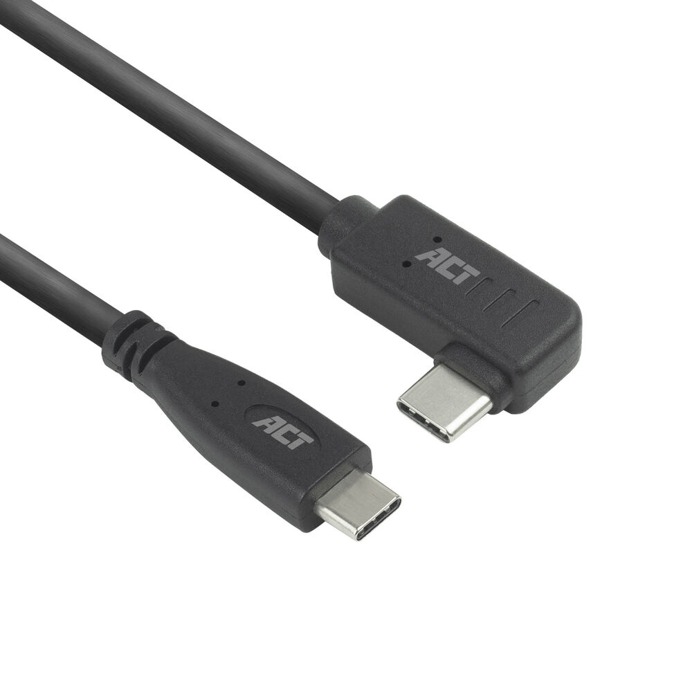 ACT USB 3.0 10Gbps 60W USB Type-C (recht) naar USB Type-C (haaks links/rechts) kabel, 1 meter