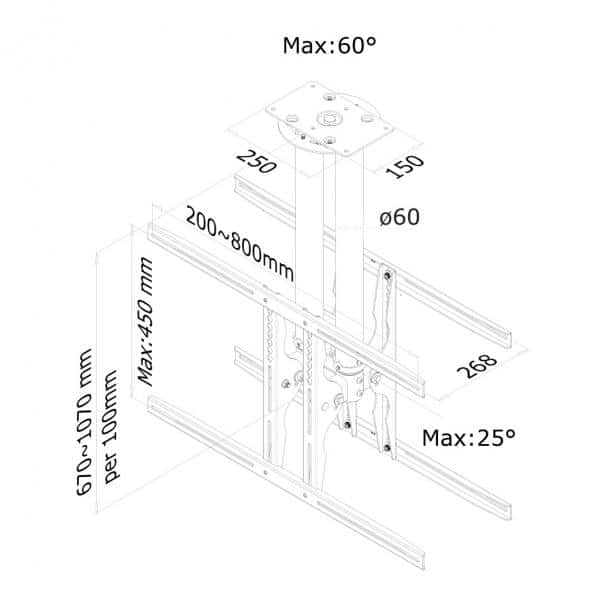 Neomounts PLASMA-C100D Dual monitor/TV-beugel plafond 37-75" - h 67-107 cm - Afbeelding 6