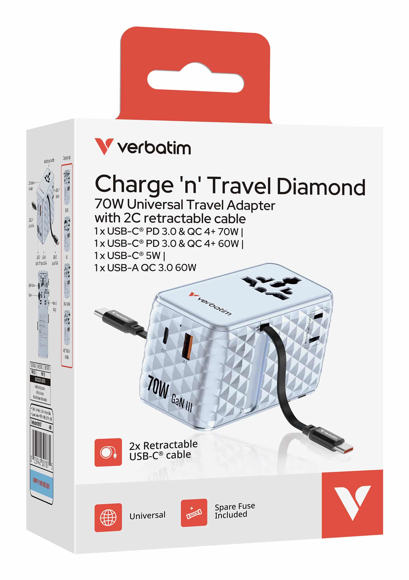 Verbatim Charge 'n' Travel 70W Universeel Blauw AC Snel opladen Binnen - Afbeelding 4