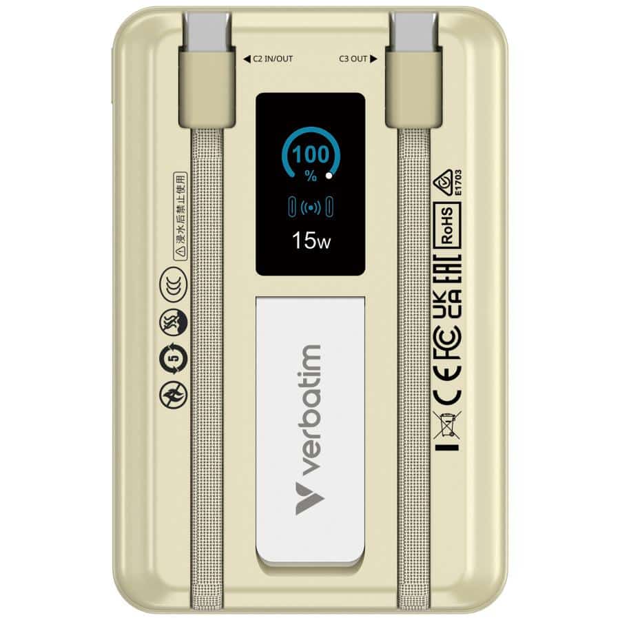 Verbatim 32274 powerbank Lithium-Polymeer (LiPo) 10000 mAh Draadloos opladen Goud - Afbeelding 7