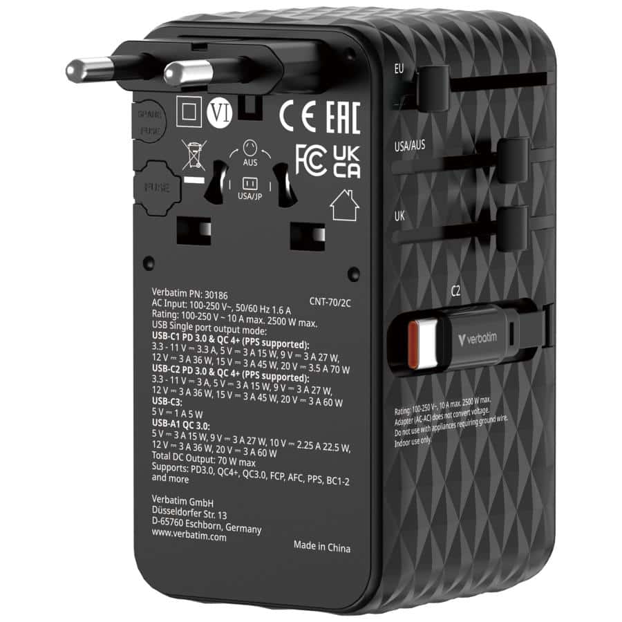 Verbatim Charge 'n' Travel 70W Universeel Zwart AC Snel opladen Binnen - Afbeelding 6