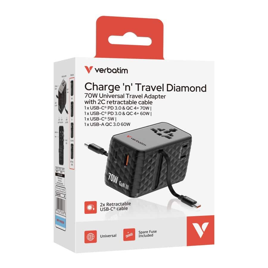 Verbatim Charge 'n' Travel 70W Universeel Zwart AC Snel opladen Binnen - Afbeelding 8