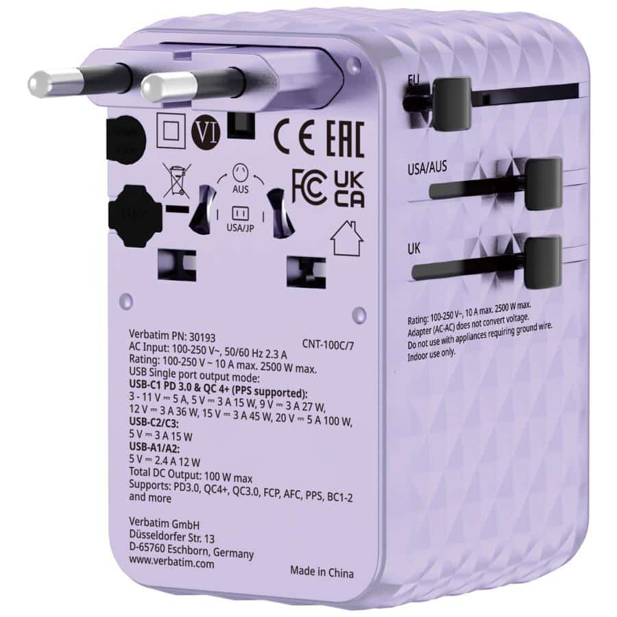 Verbatim 30193 oplader voor mobiele apparatuur Universeel Paars AC Snel opladen Binnen - Afbeelding 6