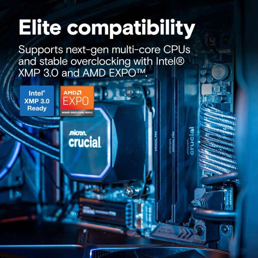 Crucial CP2K16G64C32U5B PRO Gaming OC DIMM Kit, 32GB, DDR5, 6400 Mhz, CL32, Black - Afbeelding 3
