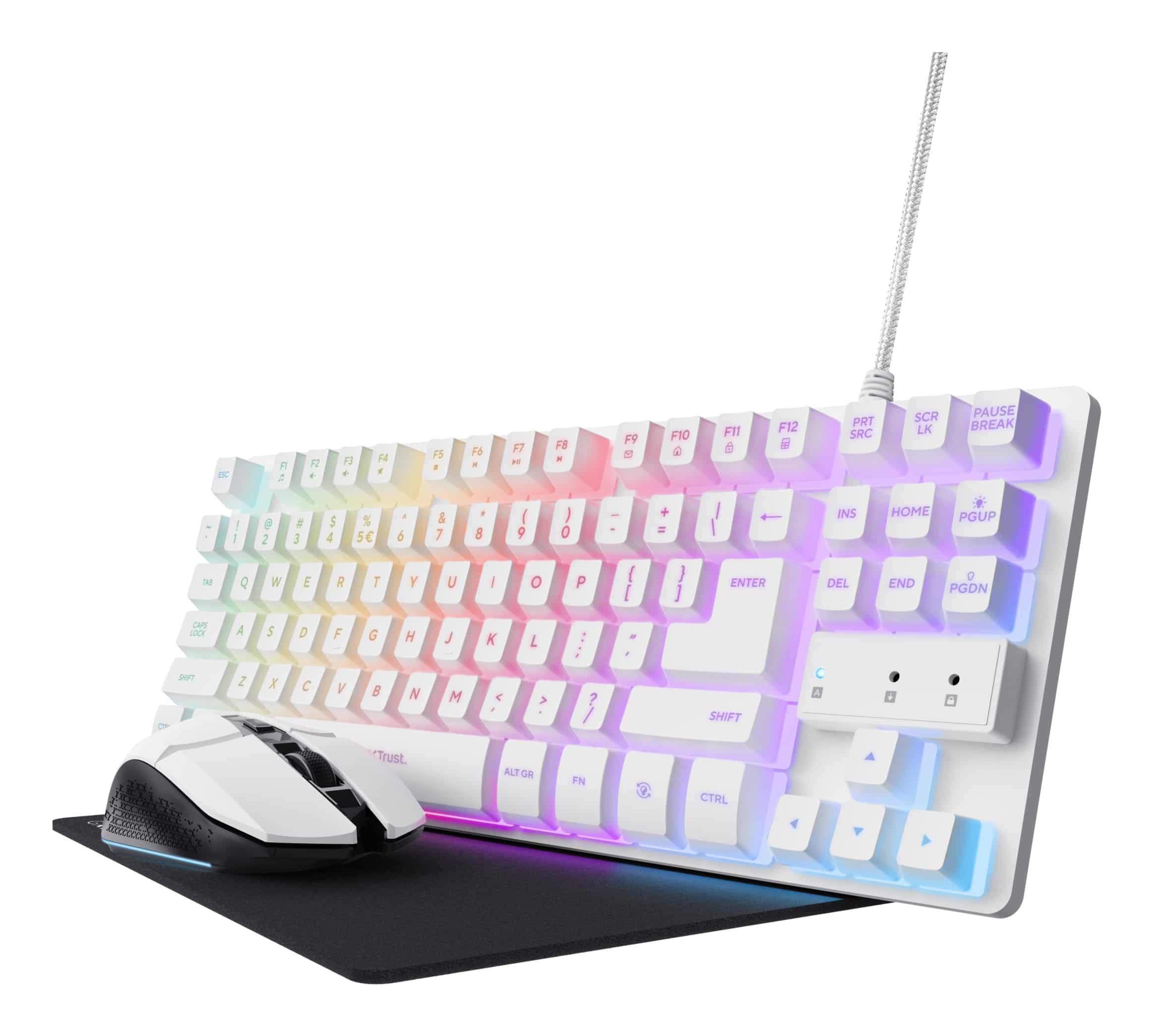 Trust GXT 794W toetsenbord Inclusief muis Gamen USB QWERTY Amerikaans Engels Wit