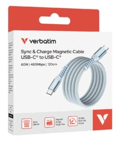 Verbatim Sync & Charge Magnetische Kabel - 60W USB-C naar USB-C 120 cm Blauw - Afbeelding 7