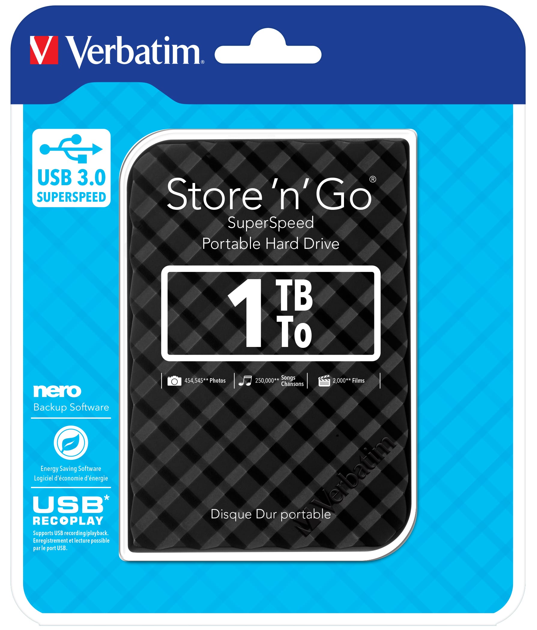 Verbatim Draagbare vaste Store 'n' Go-schijf met USB 3.0 van 1 TB Black
